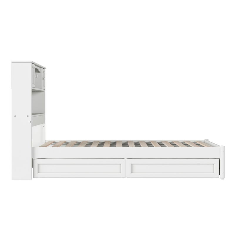 Hadley Twin Wood Platform Bed with Panel Footboard and Storage Drawers in White