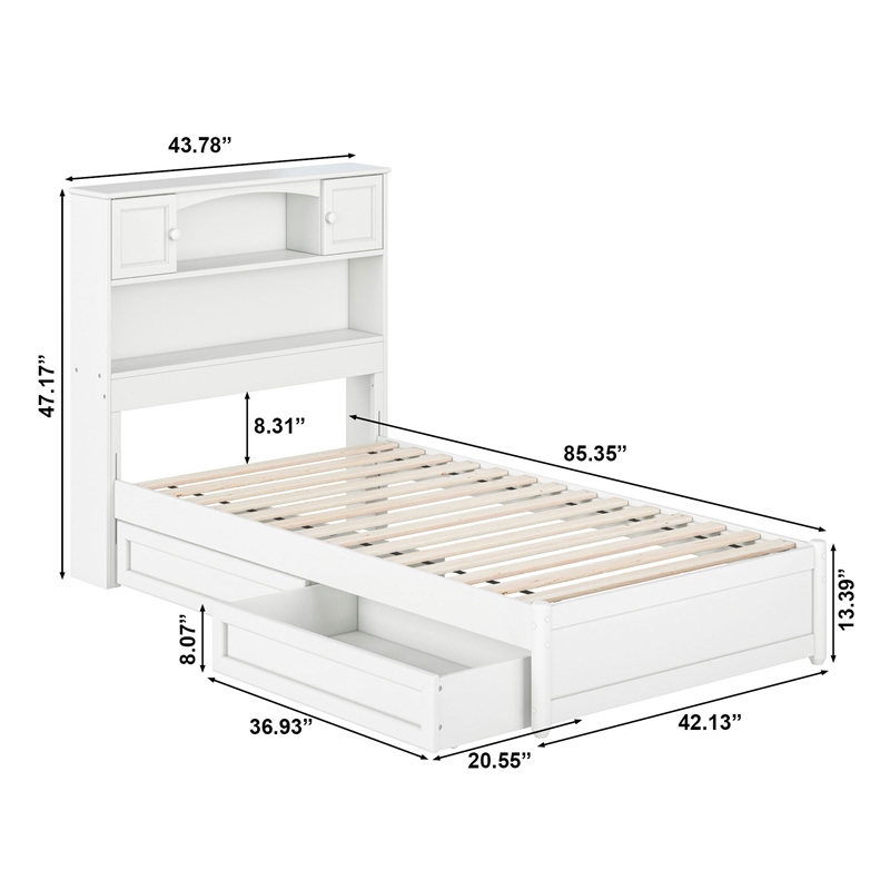 Hadley Twin Wood Platform Bed with Panel Footboard and Storage Drawers in White