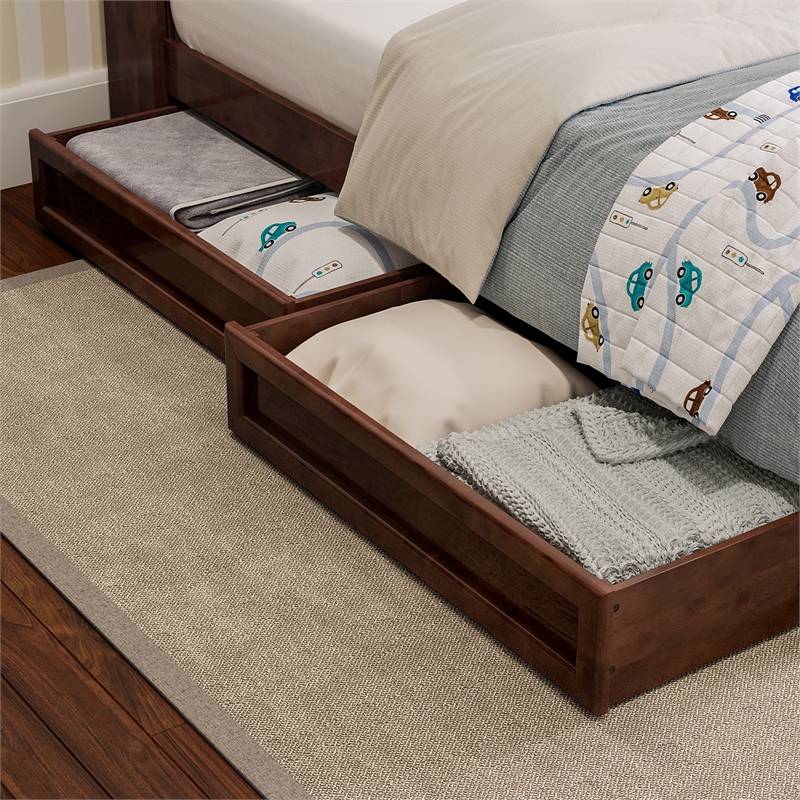 Hadley Twin Wood Platform Bed with Panel Footboard and Storage Drawers in Walnut