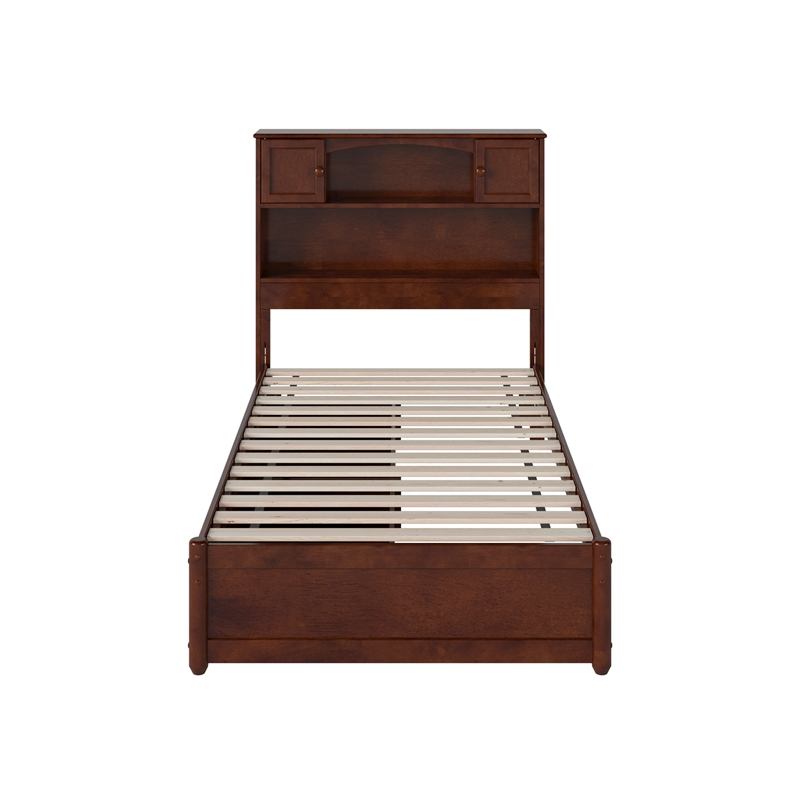 Hadley Twin Wood Platform Bed with Panel Footboard and Storage Drawers in Walnut