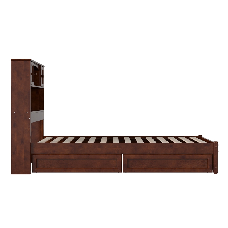 Hadley Twin Wood Platform Bed with Panel Footboard and Storage Drawers in Walnut