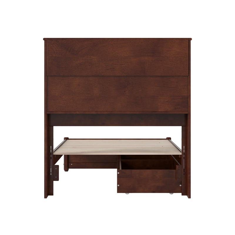 Hadley Twin Wood Platform Bed with Panel Footboard and Storage Drawers in Walnut
