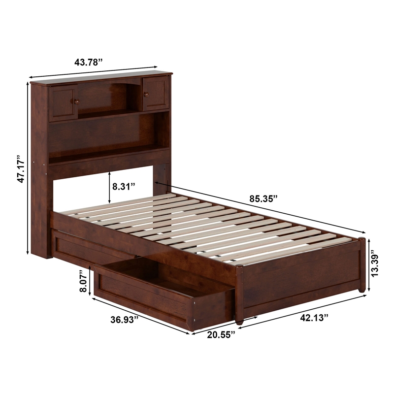 Hadley Twin Wood Platform Bed with Panel Footboard and Storage Drawers in Walnut