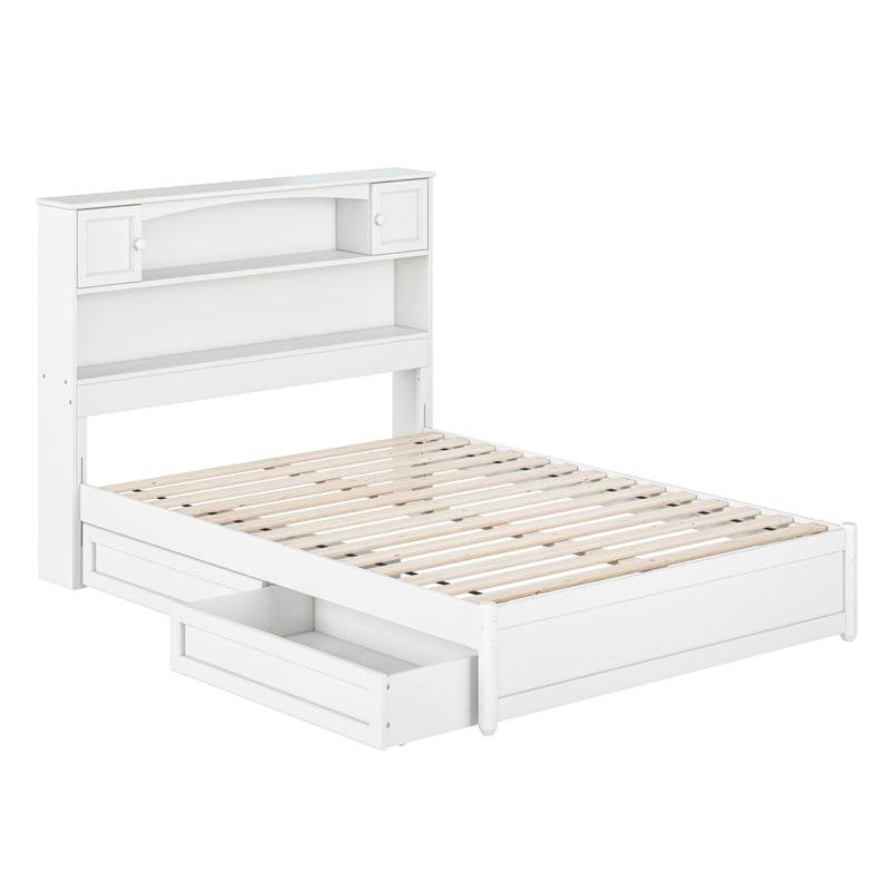 Hadley Full Wood Platform Bed with Panel Footboard and Storage Drawers in White