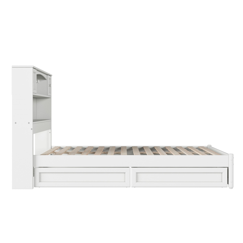 Hadley Full Wood Platform Bed with Panel Footboard and Storage Drawers in White