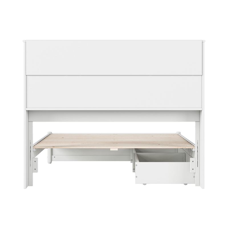Hadley Full Wood Platform Bed with Panel Footboard and Storage Drawers in White