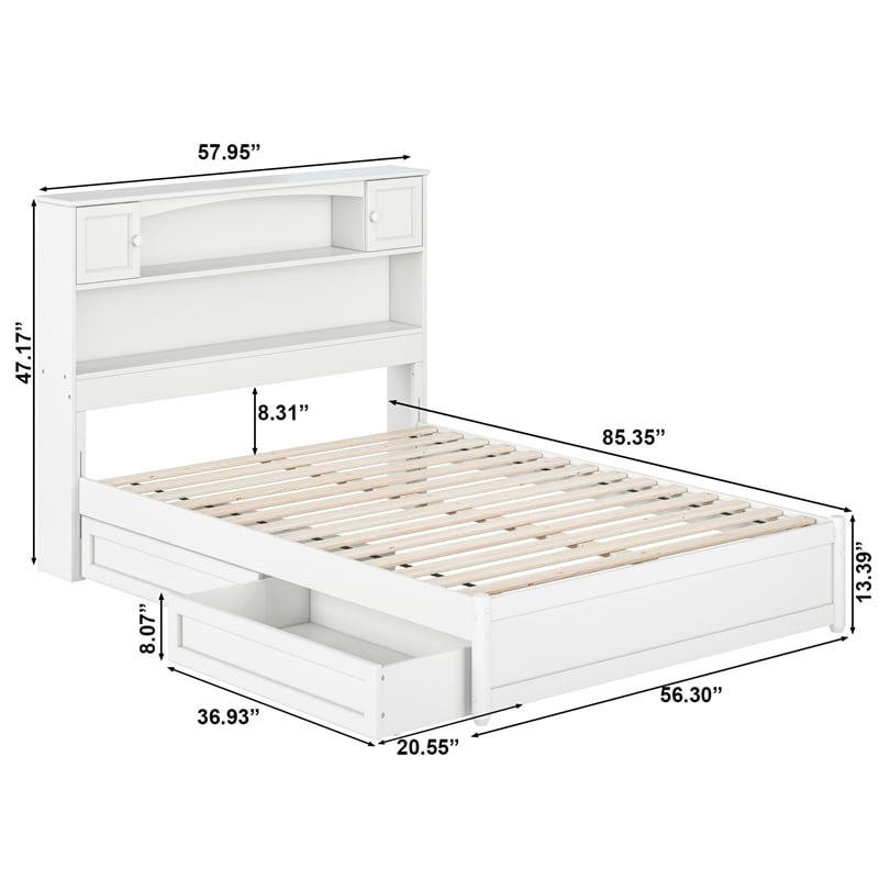 Hadley Full Wood Platform Bed with Panel Footboard and Storage Drawers in White