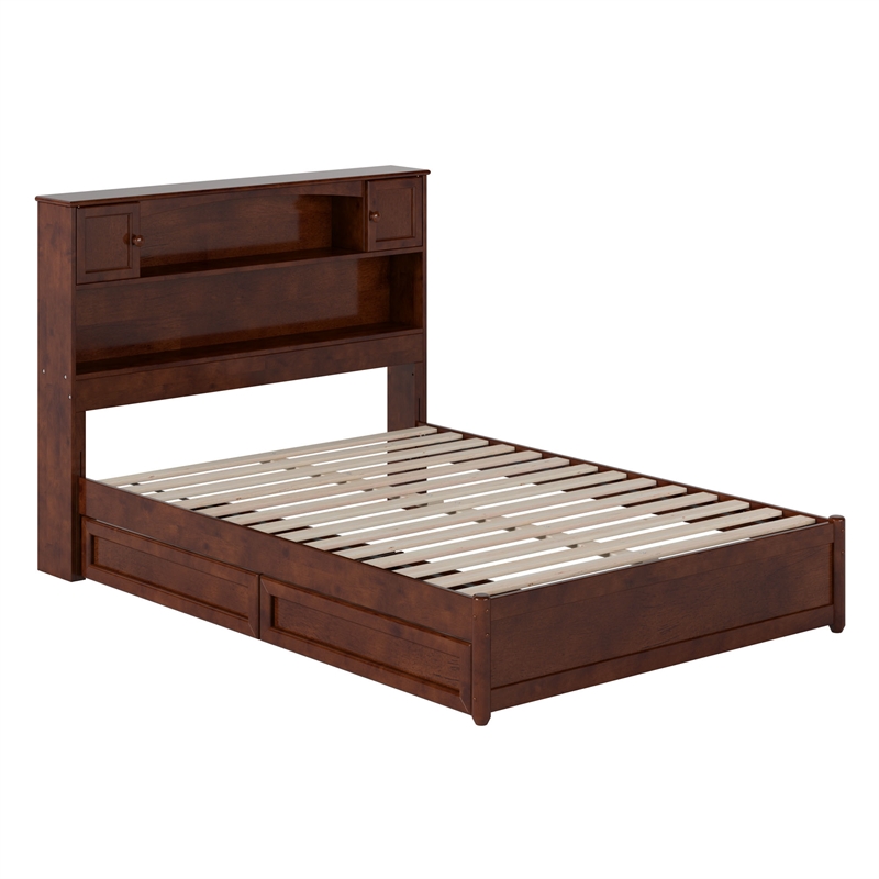 Hadley Full Wood Platform Bed with Panel Footboard and Storage Drawers in Walnut