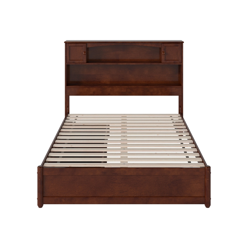 Hadley Full Wood Platform Bed with Panel Footboard and Storage Drawers in Walnut