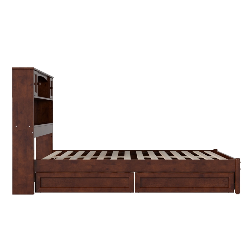 Hadley Full Wood Platform Bed with Panel Footboard and Storage Drawers in Walnut