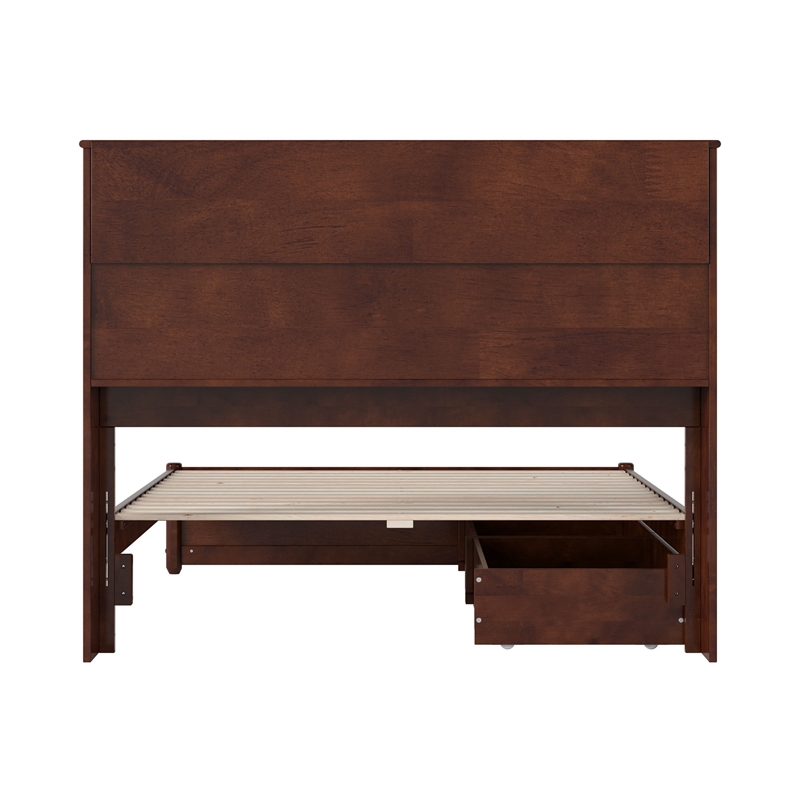 Hadley Full Wood Platform Bed with Panel Footboard and Storage Drawers in Walnut