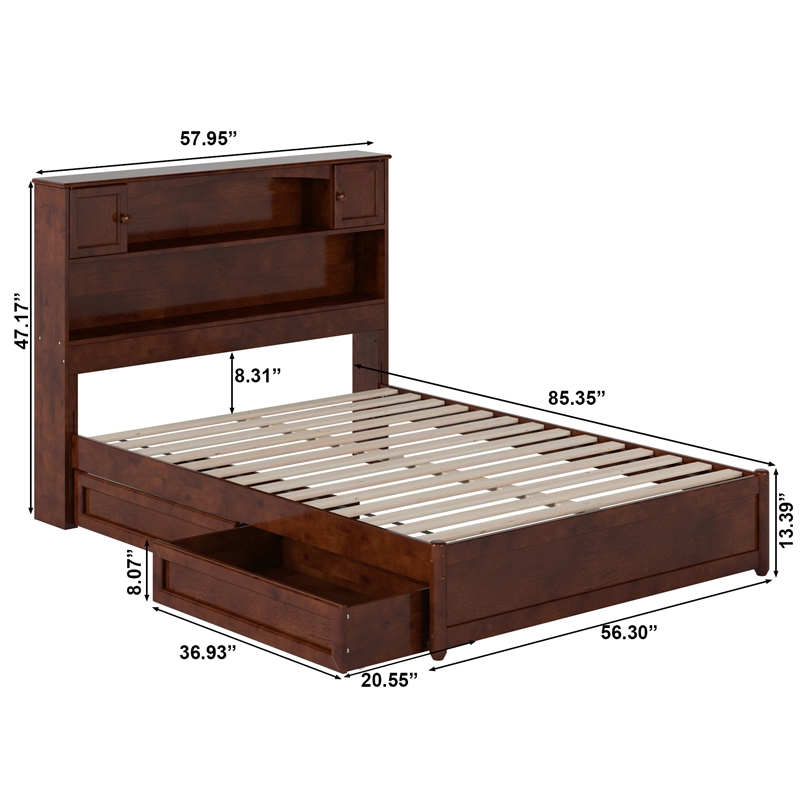 Hadley Full Wood Platform Bed with Panel Footboard and Storage Drawers in Walnut