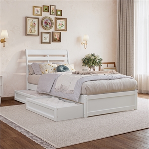 Emelie Twin XL Wood Platform Bed with Panel Footboard & Storage Drawers in White
