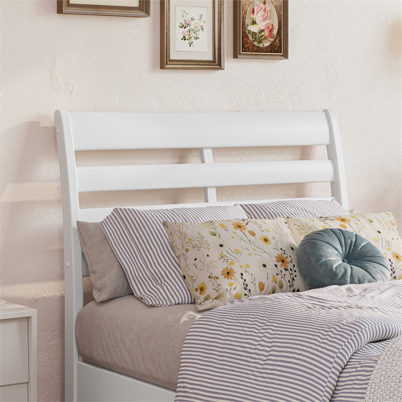 Emelie Twin XL Wood Platform Bed with Panel Footboard & Storage Drawers in White