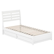 Emelie Twin XL Wood Platform Bed with Panel Footboard & Storage Drawers in White