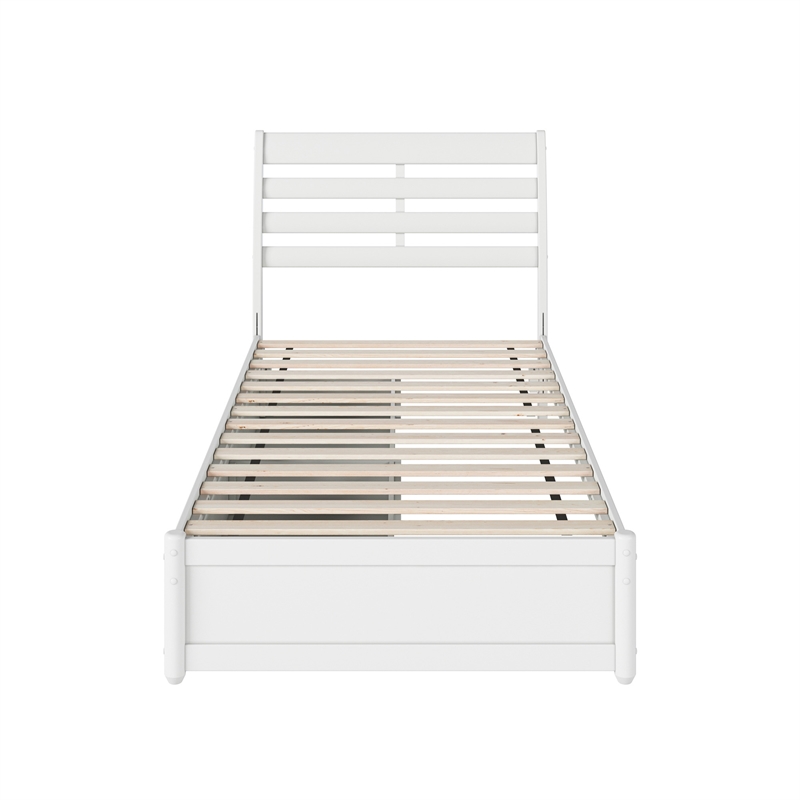 Emelie Twin XL Wood Platform Bed with Panel Footboard & Storage Drawers in White