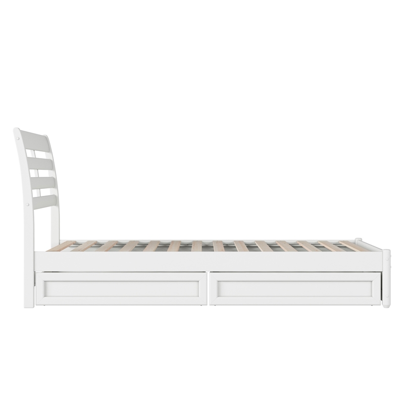 Emelie Twin XL Wood Platform Bed with Panel Footboard & Storage Drawers in White
