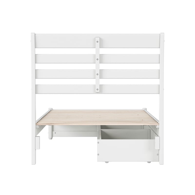 Emelie Twin XL Wood Platform Bed with Panel Footboard & Storage Drawers in White