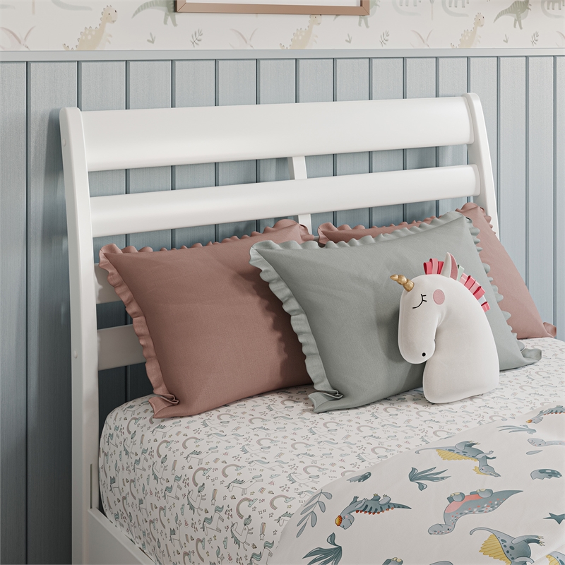 Emelie Twin Wood Platform Bed with Panel Footboard and Storage Drawers in White