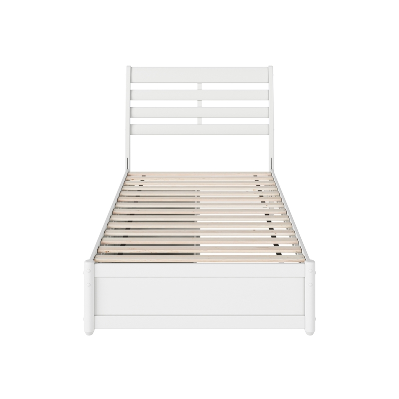 Emelie Twin Wood Platform Bed with Panel Footboard and Storage Drawers in White