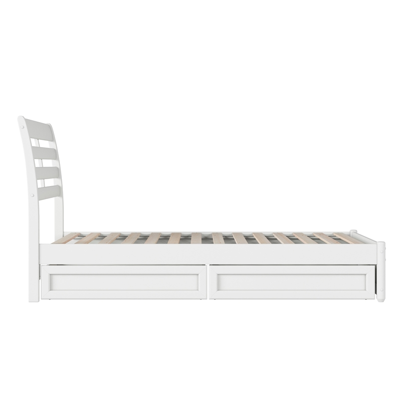 Emelie Twin Wood Platform Bed with Panel Footboard and Storage Drawers in White