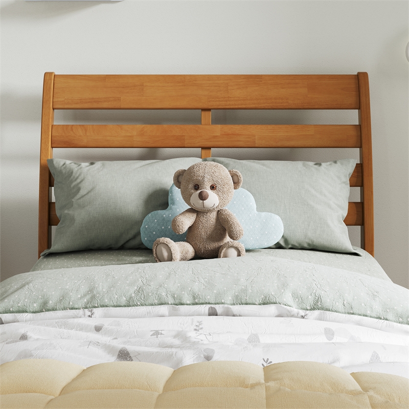 Emelie Wood Twin Platform Bed Panel Footboard & Storage Drawers in Light Toffee