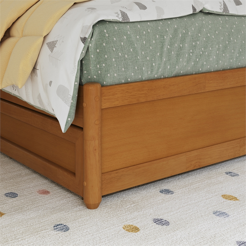 Emelie Wood Twin Platform Bed Panel Footboard & Storage Drawers in Light Toffee