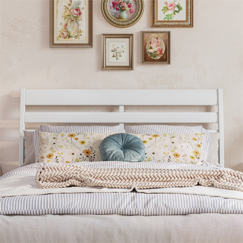 Emelie Full Wood Platform Bed with Panel Footboard and Storage Drawers in White