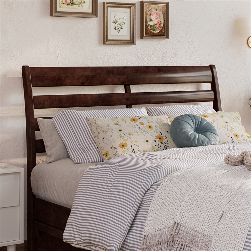 Emelie Full Platform Bed with Panel Footboard & 2 Storage Drawers in Walnut