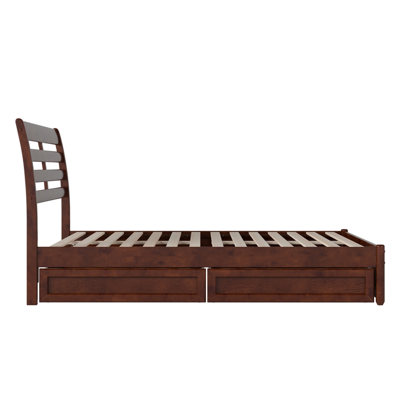 Emelie Full Platform Bed with Panel Footboard & 2 Storage Drawers in Walnut