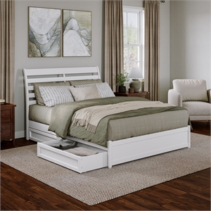 Emelie Queen Wood Platform Bed with Panel Footboard and Storage Drawers in White