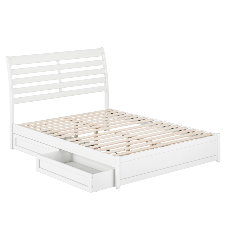 Emelie Queen Wood Platform Bed with Panel Footboard and Storage Drawers in White