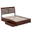 Emelie Queen Wood Platform Bed with Panel Footboard & Storage Drawers in Walnut
