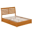 Emelie Queen Wood Platform Bed with Panel Footboard & Drawers in Light Toffee