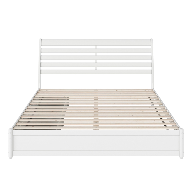 Emelie King Wood Platform Bed with Panel Footboard and Storage Drawers in White