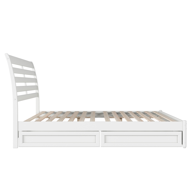 Emelie King Wood Platform Bed with Panel Footboard and Storage Drawers in White