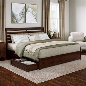 Emelie King Wood Platform Bed with Panel Footboard and Storage Drawers in Walnut