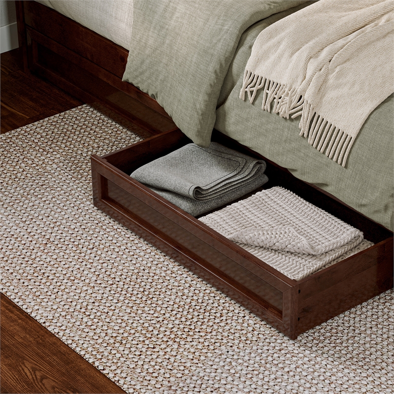 Emelie King Platform Bed with Panel Footboard & 2 Storage Drawers in Walnut