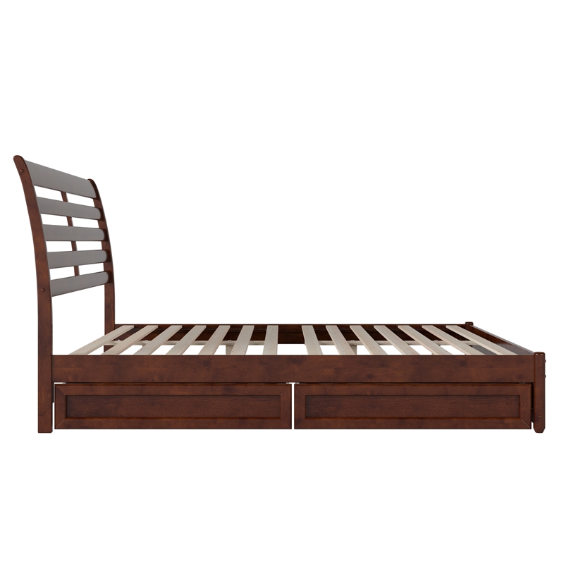 Emelie King Platform Bed with Panel Footboard & 2 Storage Drawers in Walnut