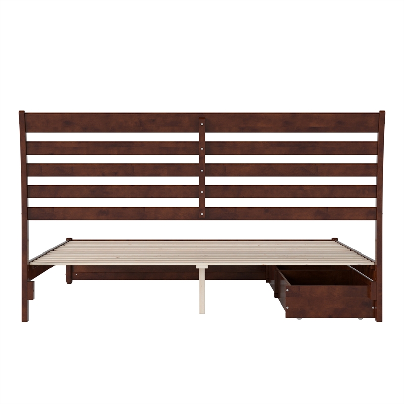 Emelie King Platform Bed with Panel Footboard & 2 Storage Drawers in Walnut