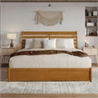 Emelie King Wood Platform Bed with Panel Footboard & Drawers in Light Toffee