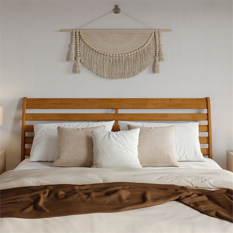 Emelie King Platform Bed w/ Panel Footboard & 2 Storage Drawers in Light Toffee