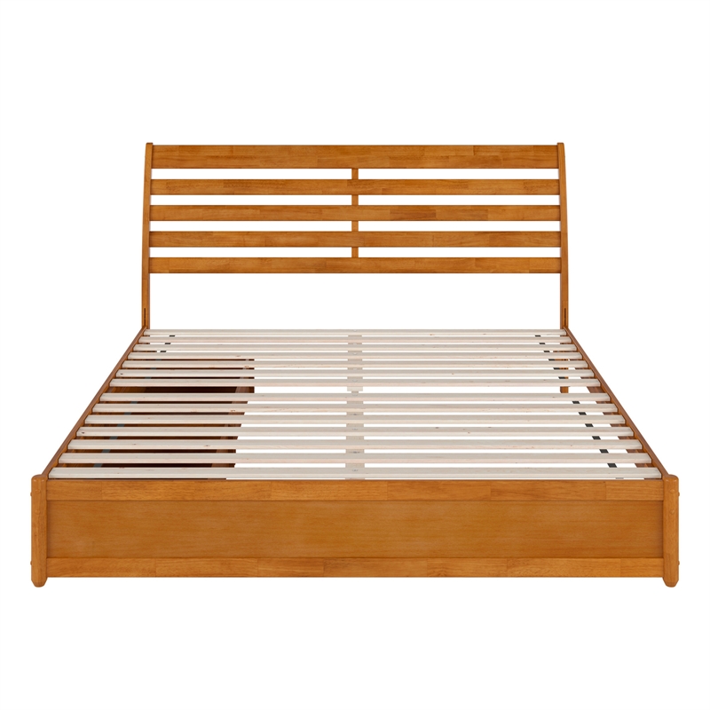 Emelie King Platform Bed w/ Panel Footboard & 2 Storage Drawers in Light Toffee