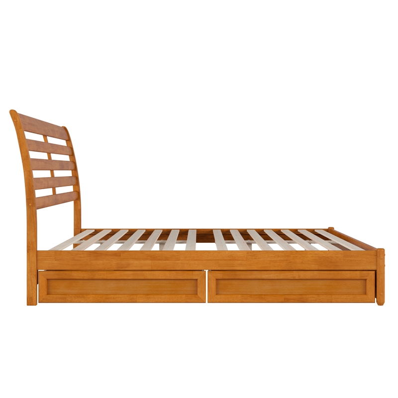 Emelie King Platform Bed w/ Panel Footboard & 2 Storage Drawers in Light Toffee