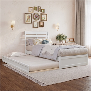 Emelie Twin XL Wood Platform Bed with Panel Footboard & Twin XL Trundle in White