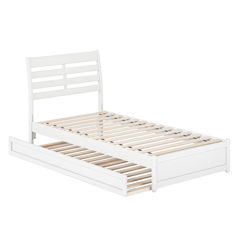 Emelie Twin XL Wood Platform Bed with Panel Footboard & Twin XL Trundle in White