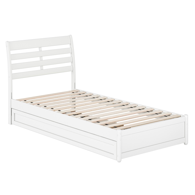 Emelie Twin XL Wood Platform Bed with Panel Footboard & Twin XL Trundle in White