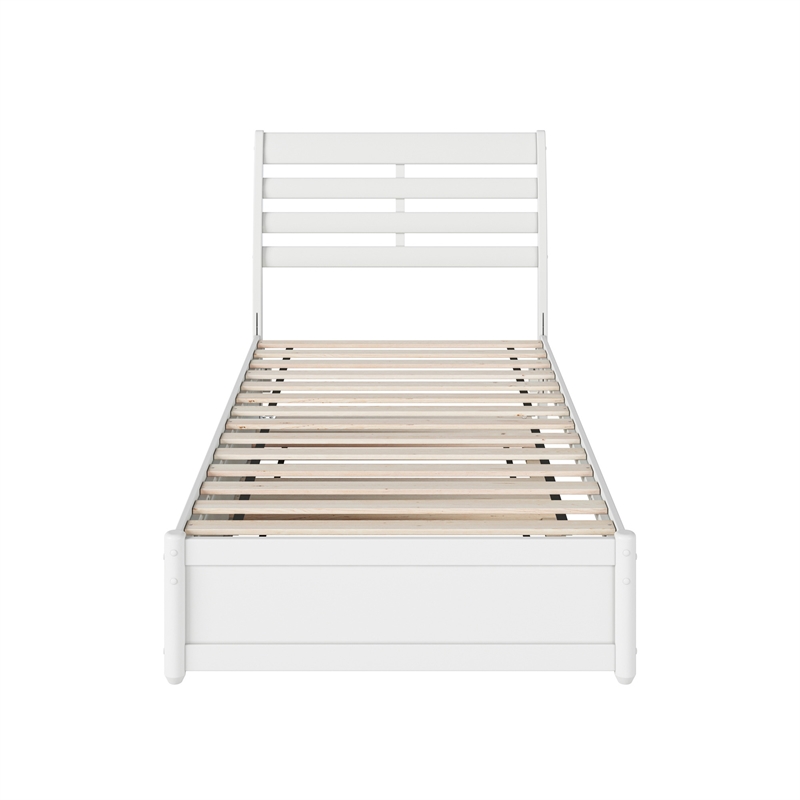 Emelie Twin XL Wood Platform Bed with Panel Footboard & Twin XL Trundle in White