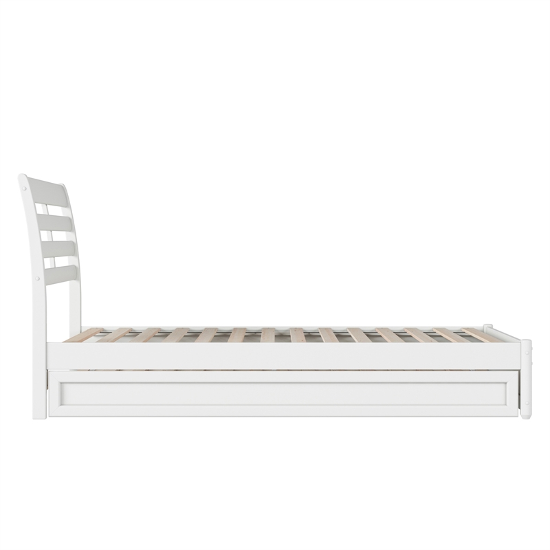 Emelie Twin XL Wood Platform Bed with Panel Footboard & Twin XL Trundle in White