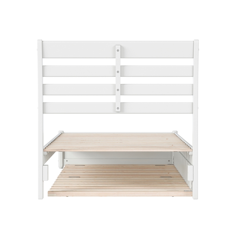 Emelie Twin XL Wood Platform Bed with Panel Footboard & Twin XL Trundle in White